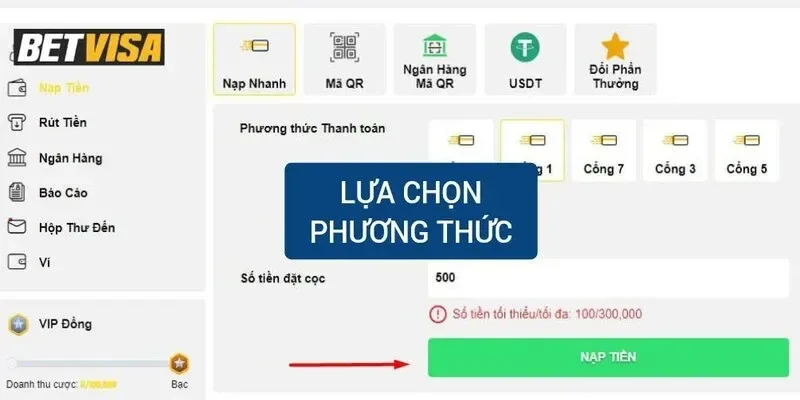 Những điều cần lưu ý khi tiến hành nạp tiền Betvisa