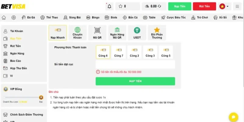 Giới thiệu các bước để gửi tiền Betvisa